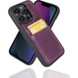 Apple iPhone 14 Pro Uyumlu Deri Kartlıklı Arka Kapak Cz7 Mor