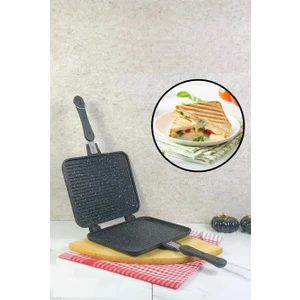Cookware Döküm El Tostu Makinası Ocak Üstü Siyah 17 x 24 cm Kilitli ZK-904