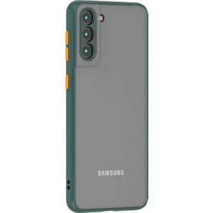 M.TK Moveteck Samsung Galaxy S21 Fe Uyumlu Kılıf Kamera Lens Korumalı Arkası Mat Şeffaf Silikon Tuşlar Renkli Military