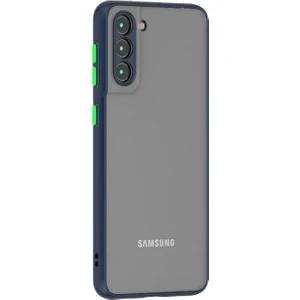 M.TK Moveteck Samsung Galaxy S21 Fe Uyumlu Kılıf Kamera Lens Korumalı Arkası Mat Şeffaf Silikon Tuşlar Renkli Military
