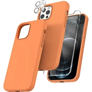 Iphone 12 Promax Lansman Silikon Kılıf Içi Kadife Telefon Uyumlu Çentikli Ekran Koruyucu Kamera Koruyucu 3lü Set