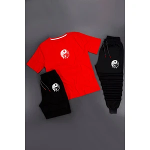 3'lü Unisex Yin & Yang Baskılı Eşofman Takımı Kombin