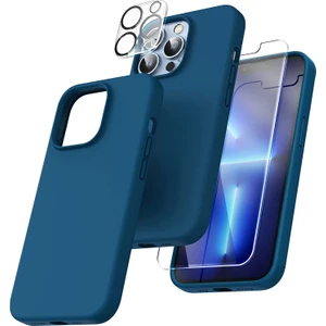Iphone 13 Promax Lansman Silikon Kılıf Içi Kadife Telefon Uyumlu Çentikli Ekran Koruyucu Kamera Koruyucu 3lü Set