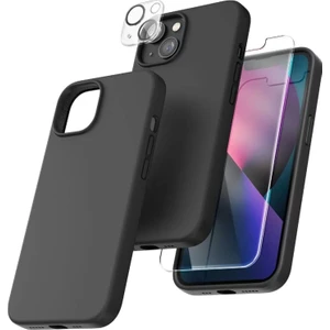 Iphone 13 Lansman Silikon Kılıf Içi Kadife Telefon Uyumlu Çentikli Ekran Koruyucu Kamera Koruyucu 3lü Set