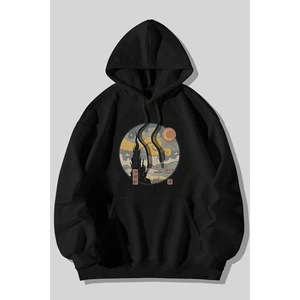 Yıldızlı Gece Baskılı Kanguru Cepli Kapüşonlu Sweatshirt Hoodie