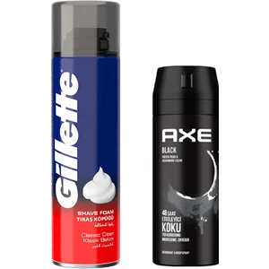 1 Adet Erkek Deodorant Sprey Black 150 ml +1 Adet Gillette Sinek Kaydı Tıraş Köpüğü 200 M