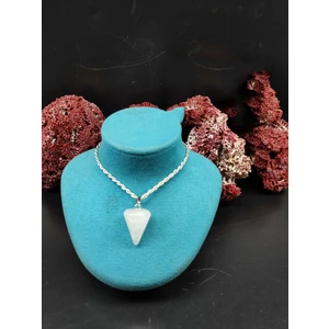 Doğal Taş Delisi Kristal Kuvars Pandül Doğal Taş Kolye Ucu (47 cm Zincir Dahil)