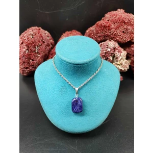 Doğal Taş Delisi Sodalit Doğal Taş Kolye Ucu (47 cm Zincir Dahil)