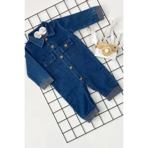 Yakalı Çift Cepli Bebek Kot Tulum