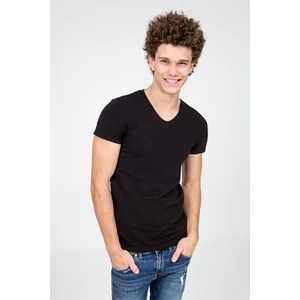 Erkek V Yaka Basıc Slim Fit Siyah T-shırt