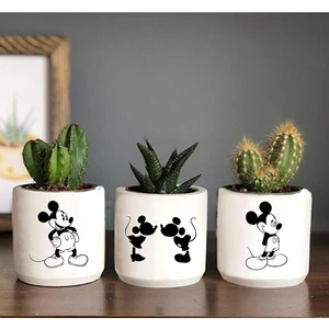 Dekozayn Home Mickey Mouse Desenli Beton Saksı Üçlü Set- Küçük Boy Sukulent Saksısı Çizim Fare