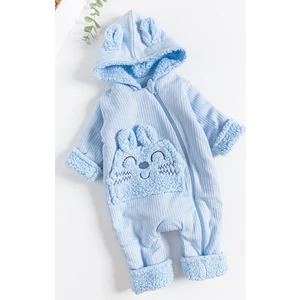 Figürlü Peluş Astarlı Kapüşonlu Bebek Tulum