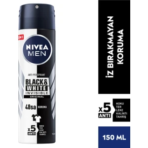 NIVEA Men Erkek Sprey Deodorant Black&White Invisible Original Ter ve Ter Kokusuna Karşı 48 Saat Anti-perspirant  150ml