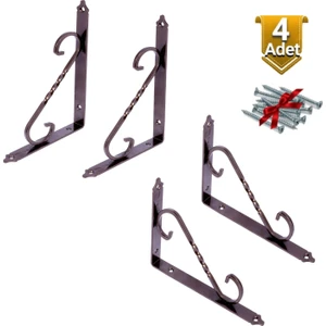 4 Adet Dekoratif Ferforje Raf Altı Metal L Ayak 11X15.5 Eskitme Bakır