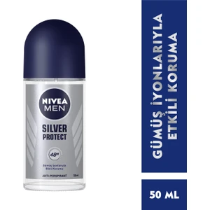 NIVEA Men Roll On Sprey Deodorant Silver Protect 50 ml; Ter ve Ter Kokusuna Karşı 48 Saat Anti-perspirant