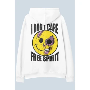 I Don't Care Beyaz Oversize  Kapüşonlu Sweatshirt Hoodie