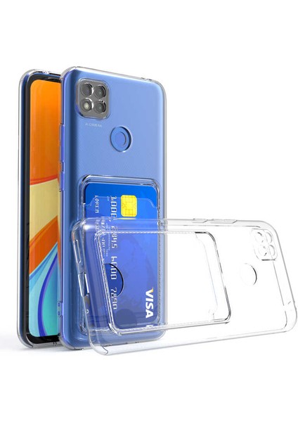 Xiaomi Redmi 9c Kılıf Kartlıklı Cüzdanlı Kamera Korumalı Şeffaf Renksiz Esnek Silikon Kapak