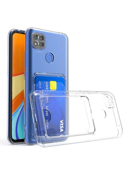 Xiaomi Redmi 9c Kılıf Kartlıklı Cüzdanlı Kamera Korumalı Şeffaf Renksiz Esnek Silikon Kapak