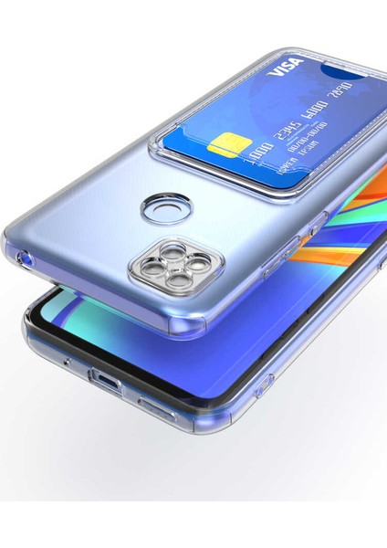 Xiaomi Redmi 9c Kılıf Kartlıklı Cüzdanlı Kamera Korumalı Şeffaf Renksiz Esnek Silikon Kapak