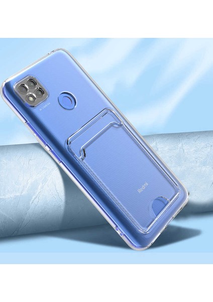 Xiaomi Redmi 9c Kılıf Kartlıklı Cüzdanlı Kamera Korumalı Şeffaf Renksiz Esnek Silikon Kapak