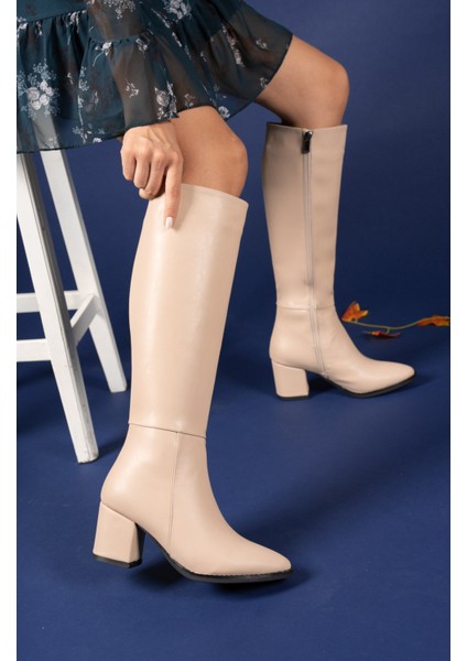 Kadın Nude Deri Çizme – Fermuarlı, Ortopedik Tabanlı, Günlük Kullanıma Uygun Rahat ve Şık Tasarım fiyatları