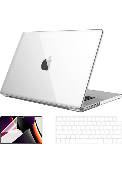 Apple MacBook Pro 2021 M1 14.2 Inc A2442 Uyumlu Parlak Alt Üst Kılıf + Klavye Kılıfı + Film