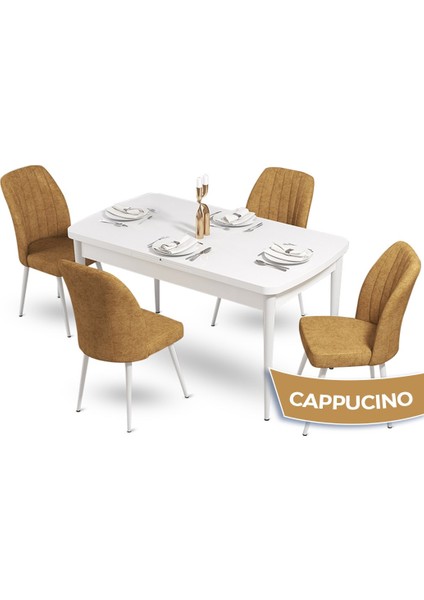 Concept Sun Serisi, 80X132 Açılabilir Beyaz Mutfak Masa Takımı, 4 Sandalye