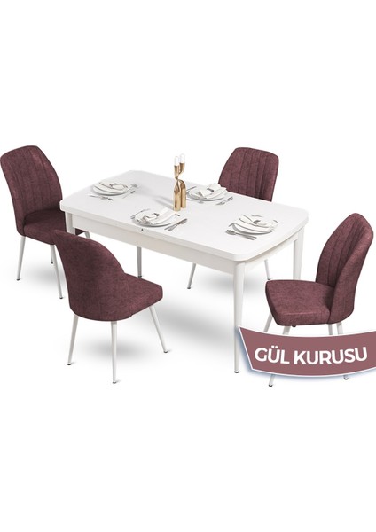 Concept Sun Serisi, 80X132 Açılabilir Beyaz Mutfak Masa Takımı, 4 Sandalye