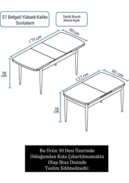Concept Sun Serisi, 80X132 Açılabilir Yemek Masası