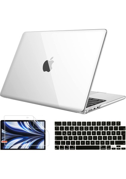 Novstrap Apple MacBook Air 13.6 Inç 2022 M2 Çip A2681 Uyumlu Kılıf Parlak-Siyah Klavye Kılıfı-Film