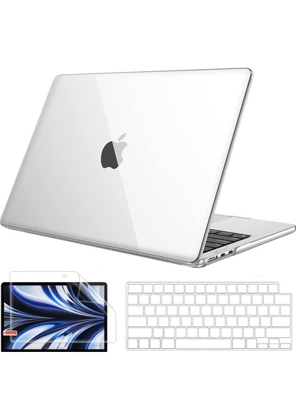 Apple MacBook Air 13.6 Inç 2022 M2 Çip A2681 Uyumlu Kılıf Parlak-Şeffaf Klavye Kılıfı-Film