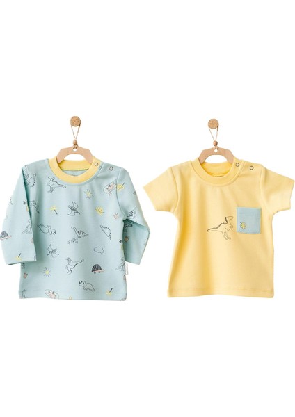 Erkek Bebek Dinazor Desenli 2li Tişört Takımı AC21507R