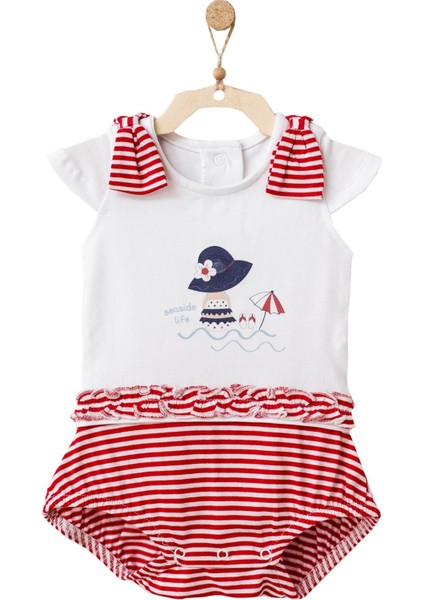 Kız Bebek Omuzları Kırmızı Kurdelalı Tulum AC21671R