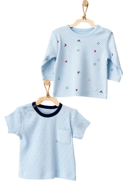 Erkek Bebek Yelken Motifli Mavi 2li Tişört Takımı AC21606R