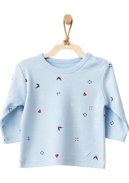 Erkek Bebek Yelken Motifli Mavi 2li Tişört Takımı AC21606R fiyatları