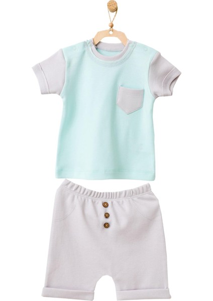 Erkek Bebek Mint Rengi Cepli Alt Üst Şort Takım AC21772R