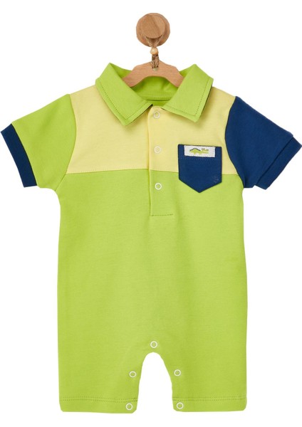 Erkek Bebek Polo Yaka Cep Detaylı Yeşil Tulum AC22528