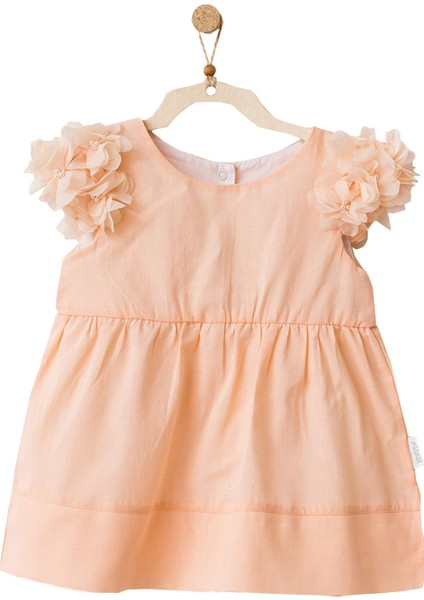 Kız Bebek Kolları Tüllü Somon Rengi Elbise Takım AC21752R