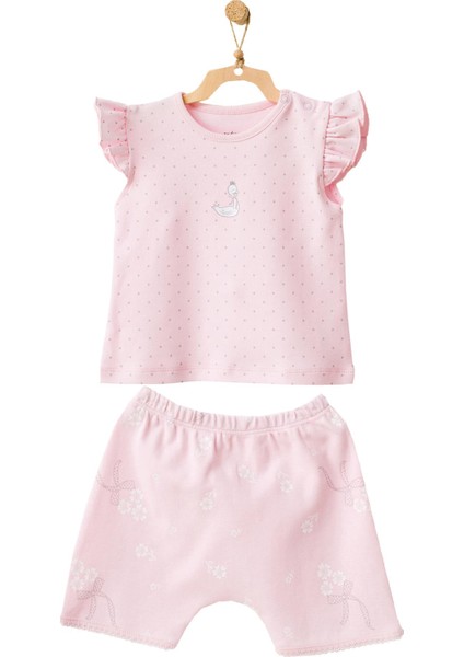 Kız Bebek Ördek Desenli Alt Üst Şort Takım AC21798R