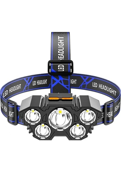 Rc-21 Şarjlı 5 LED 5x T6 Cree LED 36000 Lümen Profosyonel Kafa Feneri Lambası 4 Modlu