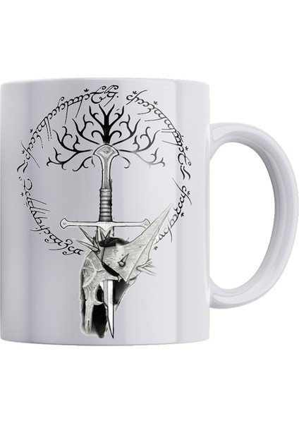Lotr Karakalem Baskı Serisi %100 Porselen Beyaz Kupa