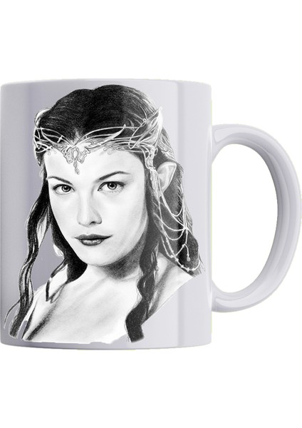 Lotr Karakalem Baskı Serisi Arwen %100 Porselen Beyaz Kupa