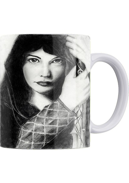 Lotr Karakalem Baskı Serisi Arwen %100 Porselen Beyaz Kupa