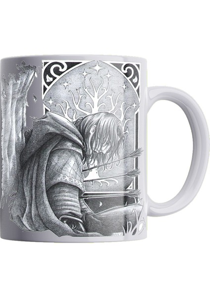 Lotr Karakalem Baskı Serisi Boromir %100 Porselen Beyaz Kupa