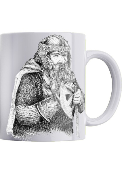 Lotr Karakalem Baskı Serisi Gimli %100 Porselen Beyaz Kupa