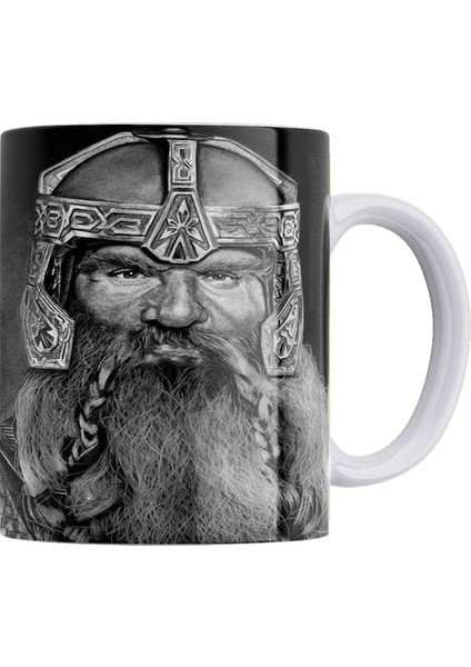Lotr Karakalem Baskı Serisi Gimli %100 Porselen Beyaz Kupa