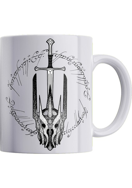Lotr Karakalem Baskı Serisi %100 Porselen Beyaz Kupa