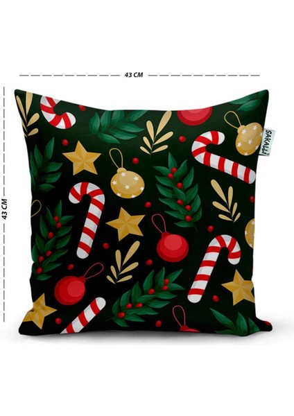 3D Dijital Baskılı Yılbaşı Desenli Dekoratif Kırlent Kılıfı