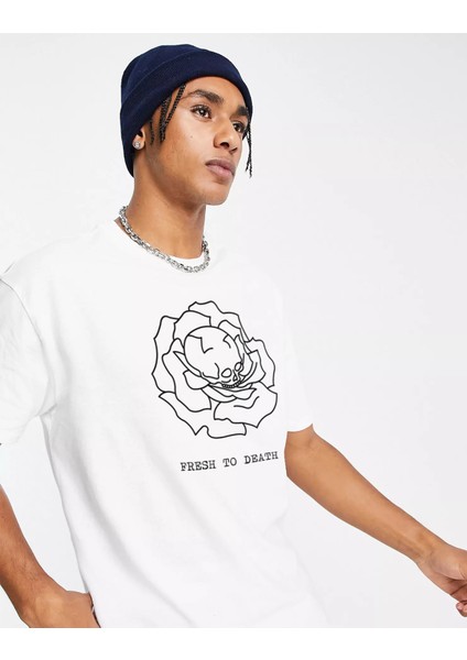 Unisex Fresh To Death Oversize Tshirt Beyaz