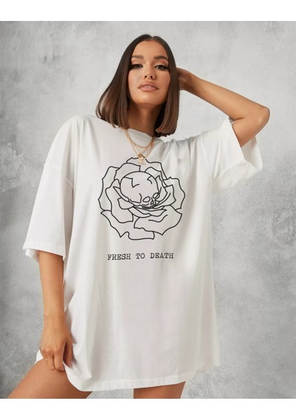 Unisex Fresh To Death Oversize Tshirt Beyaz fiyatları